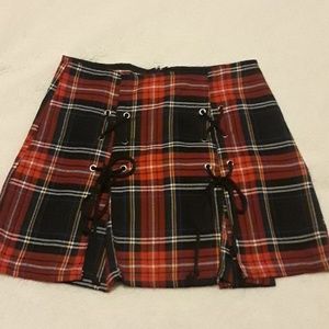 plaid lace up skirt